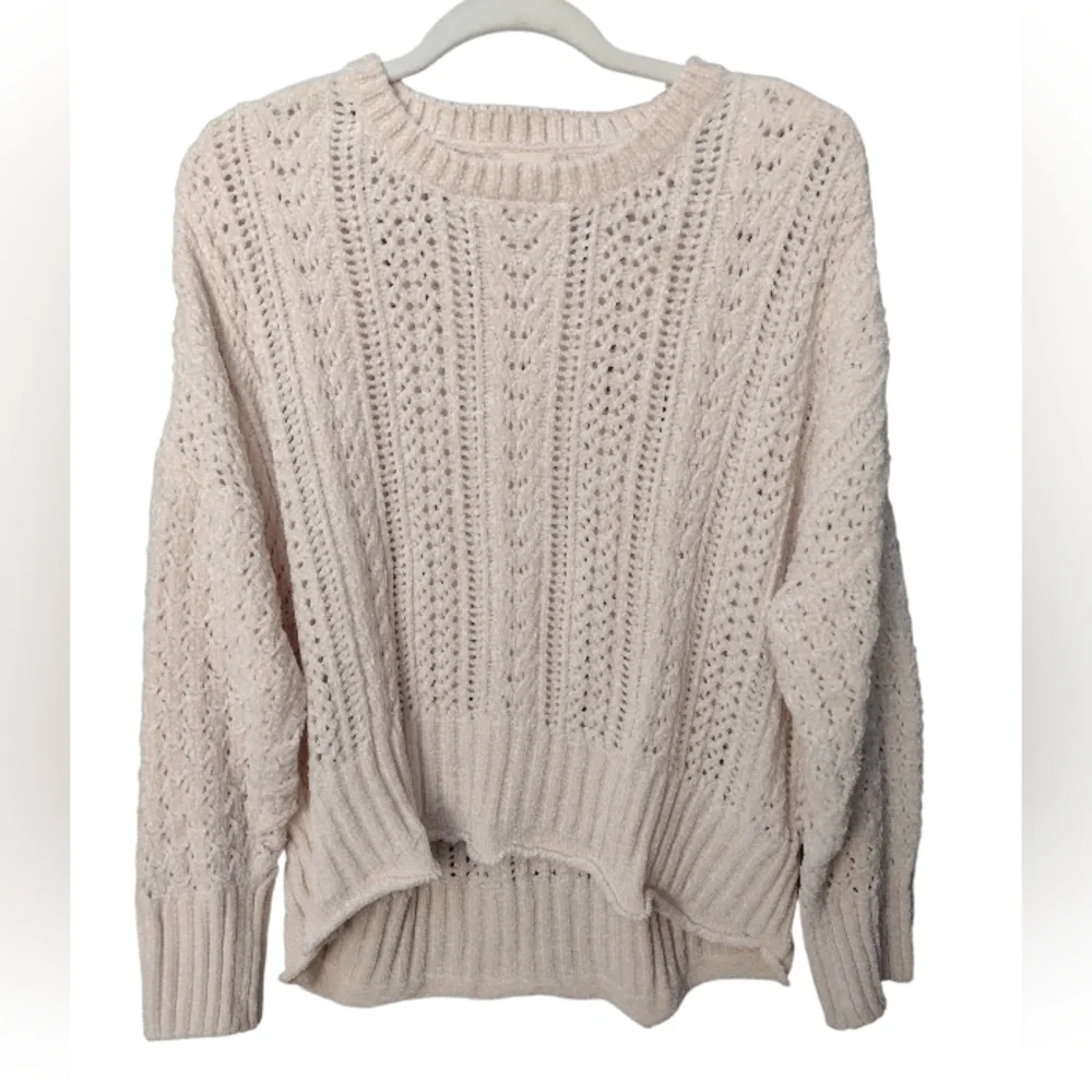 Crop Chenille Sweater Cream XL NEW Crew Neck Loose Fit Cropped Knit - Picture 2 of 2